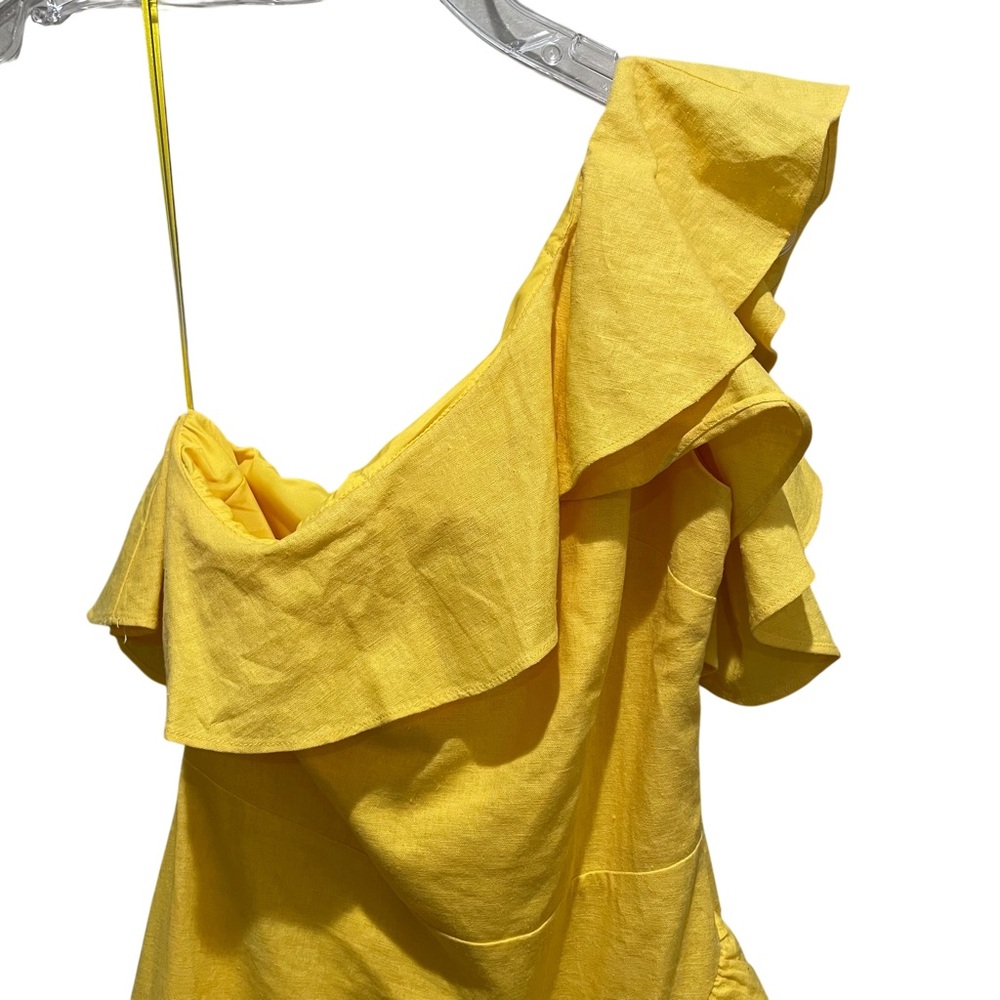 A New Day One Shoulder Ruffle Asymmetrical Hem Dress Yellow Women Size 2 NWT - Picture 4 of 9